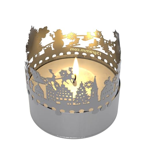 13gramm Weihnachtszeit Windlicht Schattenspiel Geschenk, 3D Edelstahl Aufsatz für Kerze inkl. Karte von 13gramm