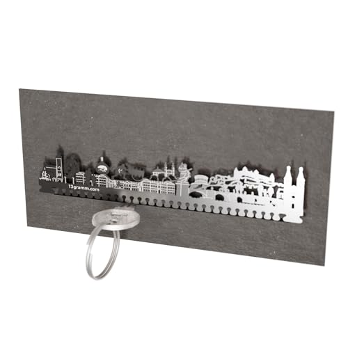 13gramm Würzburg Skyline Schlüsselbrett – Edelstahl Silhouette, praktische Schlüsselaufbewahrung, stilvolles Wohnaccessoire und Geschenk für Würzburg Fans von 13gramm