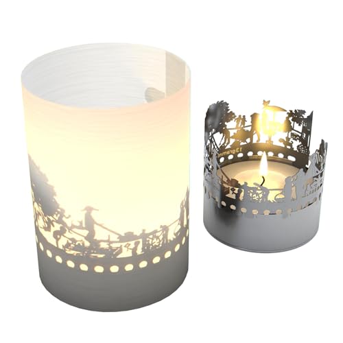 Garten Windlicht Schattenspiel in der Geschenk-Box, 3D Edelstahl Aufsatz für Kerze inkl. Kerze, Projektionsschirm von 13gramm