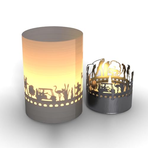 Golf Windlicht Schattenspiel in der Geschenk-Box, 3D Edelstahl Aufsatz für Kerze inkl. Kerze, Projektionsschirm von 13gramm