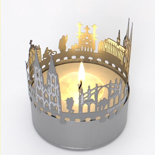 Kölner Dom Schattenspiel - Kerzenaufsatz für faszinierendes Skyline-Flair, tolles Souvenir, Geschenk für Kölner Dom Fans, magisches Schattenspiel von 13gramm