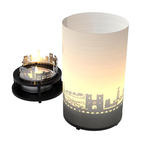 Lissabon-Skyline Windlicht Schattenspiel Premium Geschenk-Box Souvenir, inkl. Kerzenhalter, Kerze, Projektionsschirm und Teelicht von 13gramm