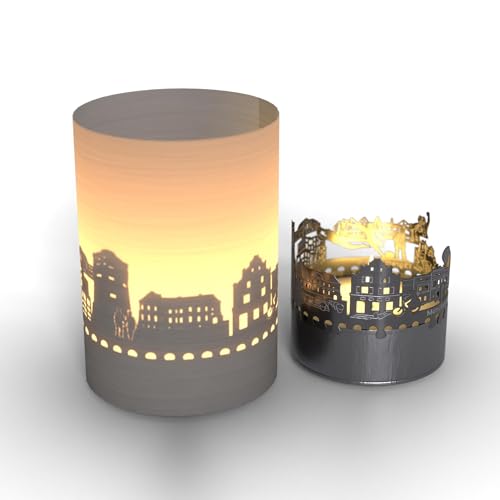 Mönchengladbach Skyline Tube T-Light - Magisches Schattenspiel, Souvenir & Geschenkidee für Mönchengladbach Fans - Projektion der Stadt Silhouette - Romantische Atmosphäre mit Teelicht von 13gramm