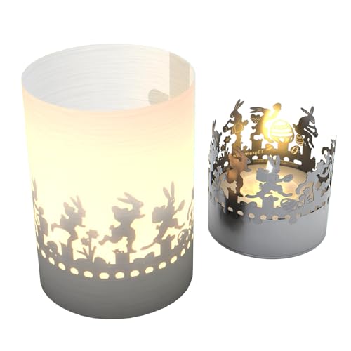 Ostern Windlicht Schattenspiel in der Geschenk-Box, 3D Edelstahl Aufsatz für Kerze inkl. Kerze, Projektionsschirm von 13gramm