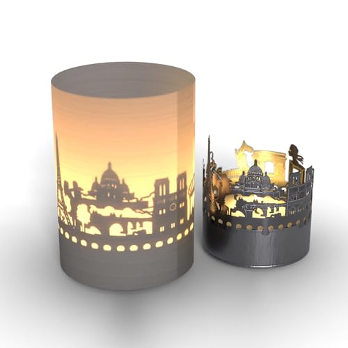 Paris Skyline Tube T-Light Schattenspiel - Romantische Motivkerze projiziert Silhouette von Paris - Perfektes Souvenir für Paris Fans von 13gramm