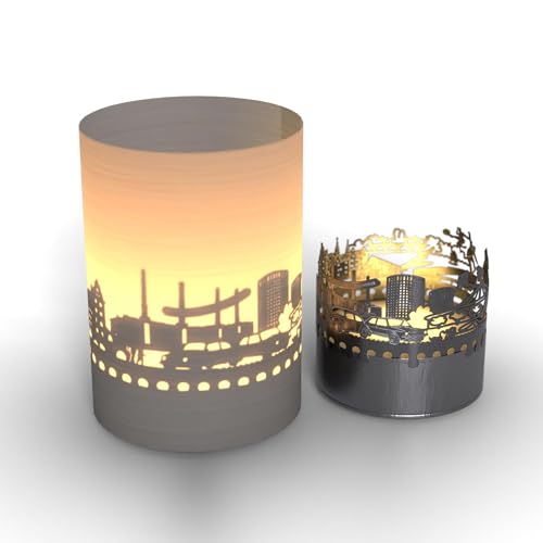 Wolfsburg Skyline Tube T-Light Schattenspiel – Magische Silhouettenprojektion als Geschenk für Wolfsburg Fans – Souvenir mit VW, Phaeno, Schloss und mehr von 13gramm