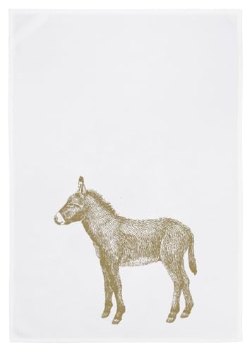 Geschirrtuch, 100% Baumwolle, Weiß mit Esel-Motiv in Gold, umweltfreundlich, weiß-gold, 50x70 cm von 17;30 HOME