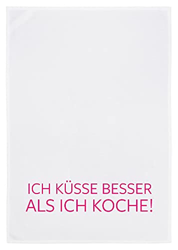 Geschirrtuch weiss, ICH KÜSSE BESSER ALS ICH KOCHE, neon pink von 17;30 HOME