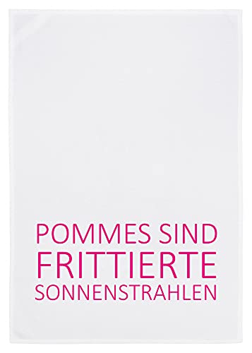 17;30 Hamburg Geschirrtücher Baumwolle, Küchentücher - Geschirrtuch Weiß, Pommes SIND FRITTIERTE SONNENSTRAHLEN in Pink - Geschenk, Geschenkidee mit Flair von 17;30