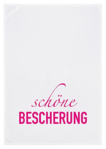 Geschirrtuch weiss, SCHÖNE BESCHERUNG, neon pink von 17;30 HOME