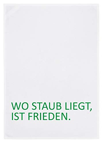 Geschirrtuch weiss, WO STAUB LIEGT, IST FRIEDEN, grün von 17;30 HOME