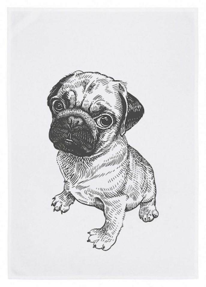 17,30 Hamburg Geschirrtuch Mops, Grau, (1-tlg), 50x70cm, Siebdruck von 17;30 Hamburg