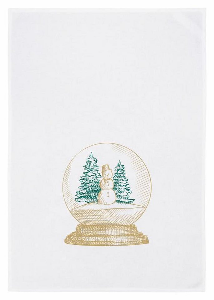 17,30 Hamburg Geschirrtuch Goldene Schneekugel mit Schneemann und Tannen, (1-tlg), 50x70cm, Siebdruck von 17;30 Hamburg