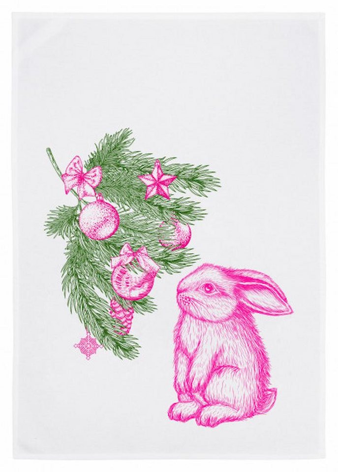 17,30 Hamburg Geschirrtuch Hasige Weihnacht, Pink, Grün, (1-tlg), 50x70cm, Siebdruck von 17;30 Hamburg