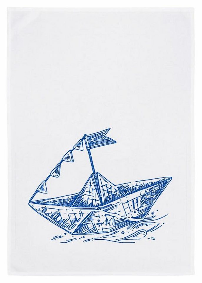 17,30 Hamburg Geschirrtuch Papierschiffchen, blau, (1-tlg), 50x70cm, Siebdruck von 17;30 Hamburg