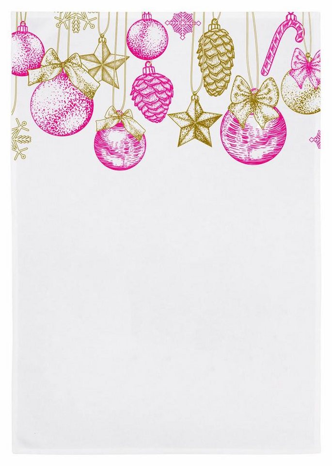 17,30 Hamburg Geschirrtuch Weihnachtsschmuck, Gold & neon Pink, (1-tlg), 50x70cm, Siebdruck von 17;30 Hamburg