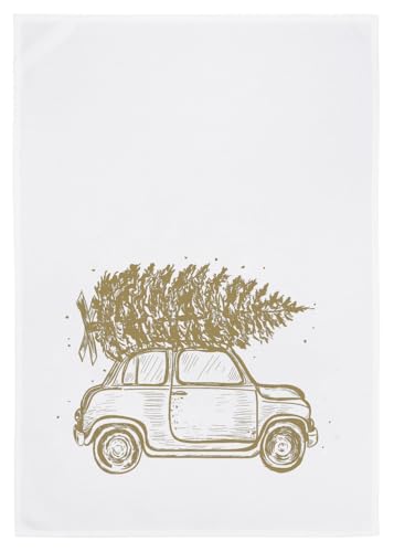 Geschirrtuch weiss, RASENDER WEIHNACHTSBAUM, gold von 17;30 HOME