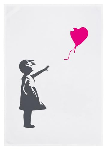 Geschirrtuch weiß, Streetart Dreamer - Girl with Balloon von 17;30
