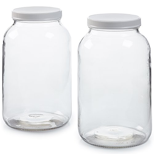 2-er Pack – Glas mit luftdichtem Kunststoffdeckel, Musselin Stoff, Gummiband, fasst 4 l. – Weiter, leicht zu reinigender Hals – BPA-frei & spülmaschinenfest – Als Einmachglas, für Kombucha von 1790