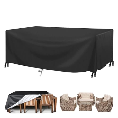 18meng Art Abdeckung Gartenmöbel Wasserdicht 230x110x85cm Schwarz Abdeckplane Gartenmöbel Winddicht Winterfest Anti-UV 600D Oxford Gewebe Sitzgruppe Gartentischabdeckung wasserdichte Abdeckhaube von 18meng Art