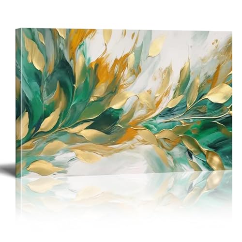 18meng Art Abstrakt Leinwand Bilder Großer Gold Grün Leinwandbilder Kunstdruck Ölgemälde Bilder Gemälde Wand Bild auf Leinwand Modern Wandkunst Canvas Design für Wohnzimmer Aufhängefertig (140x80 cm) von 18meng Art
