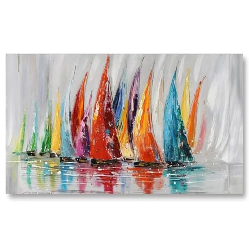 18meng Art Abstrakte Bilder Leinwand Bunte Segelboote Bilder Wandkunst Meereslandschaft Poster 1 Teilig Modern Kunstdruck Wandbild Wohnzimmer Schlafzimmer Dekor 200x100 cm Ungerahmt von 18meng Art
