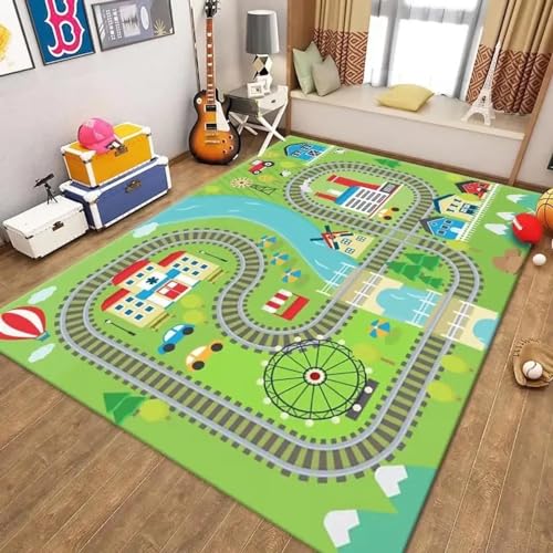 18meng Art Autoteppich Kinder Spielteppich straße 120x150 cm Straßenteppich Junge Mädchen für Schlafzimmer & Spielzimme rutschfest Waschbare Kinderteppich Spielmatte Pädagogischer Dekor Tepich von 18meng Art