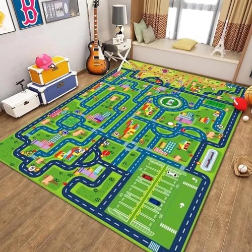 18meng Art Autoteppich Kinder Spielteppich straße 120x160 cm Straßenteppich Junge Mädchen für Schlafzimmer & Spielzimme rutschfest Waschbare Kinderteppich Spielmatte Pädagogischer Dekor Tepich von 18meng Art