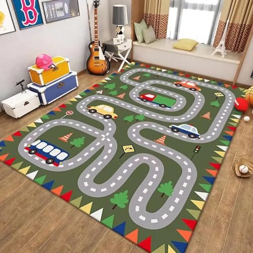 18meng Art Autoteppich Kinder Spielteppich straße 120x180 cm Straßenteppich Junge Mädchen für Schlafzimmer & Spielzimme rutschfest Waschbare Kinderteppich Spielmatte Pädagogischer Dekor Tepich von 18meng Art