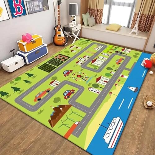 18meng Art Autoteppich Kinder Spielteppich straße 140x200 cm Straßenteppich Junge Mädchen für Schlafzimmer & Spielzimme rutschfest Waschbare Kinderteppich Spielmatte Pädagogischer Dekor Tepich von 18meng Art