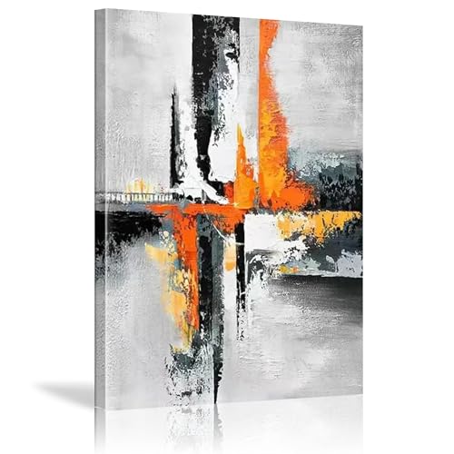 18meng Art Bild auf Leinwand Groß 100x70 cm XXL Modern Bilder Abstrakt Kunstwerk in Gelb Schwarz Grau Wanddeko Bilderwand Wohnzimmer Schlafzimmer Badezimmer Heimdekoration Ungerahmt von 18meng Art