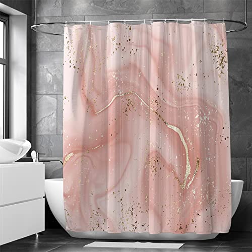 18meng Art Duschvorhang 100x180cm Rosa Gold Duschvorhänge Marmor Optik Abstrakte Shower Curtain Anti Schimmel Wasserdicht Polyester Stoff Waschbar Blickdicht Bad Vorhang mit Haken für Badezimmer von 18meng Art