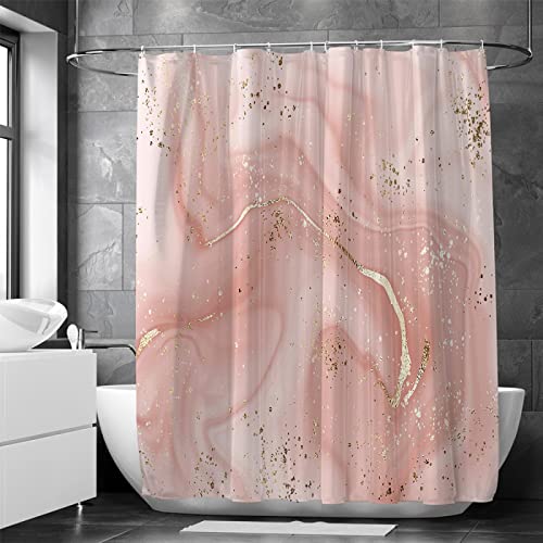 18meng Art Duschvorhang 140x180cm Rosa Gold Duschvorhänge Marmor Optik Abstrakte Shower Curtain Anti Schimmel Wasserdicht Polyester Stoff Waschbar Blickdicht Bad Vorhang mit Haken für Badezimmer von 18meng Art