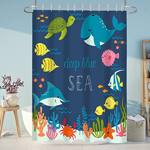 18meng Art Duschvorhang 260x220 cm Wasserdicht Waschbar Anti-Schimmel Polyester Duschvorhänge 3D Effekt Ozean Shower Curtains Textil Polyester Stoff für Badezimmer Badewanne mit 12 Duschvorhangringe von 18meng Art