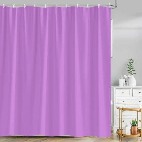 18meng Art Duschvorhang 90x200cm Lila Duschvorhäng Anti-Schimmel in Textil Bad Vorhang Waschbar Polyester Stoff Duschvorhang wasserdicht für Badezimmer Dusche Badewanne mit 12 Haken von 18meng Art
