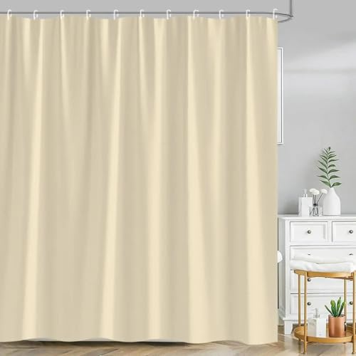 18meng Art Duschvorhang Beige 260x180cm Schwerer Hotel Luxus Polyester Wasserdicht Duschvorhänge Anti-Schimmel und Textil Waschbar Schnelltrocknend für Badezimmer Badewannen mit 12 Haken von 18meng Art
