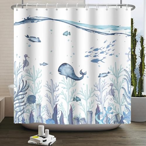 18meng Art Duschvorhang Blau Fisch Ozean Duschvorhang 240x200 cm Anti-Schimmel aus Stoff Waschbar Badevorhang Weiß Lila Seetang Motiv Wasserdicht Polyester Bad Vorhang für Badzimmer mit 12 Haken 18meng Art Duschvorhang Blau Fisch Ozean Duschvorhang 240x200 cm Anti-Schimmel aus Stoff Waschbar Badevorhang Weiß Lila Seetang Motiv Wasserdicht Polyester Bad Vorhang für Badzimmer mit 12 Haken von 18meng Art