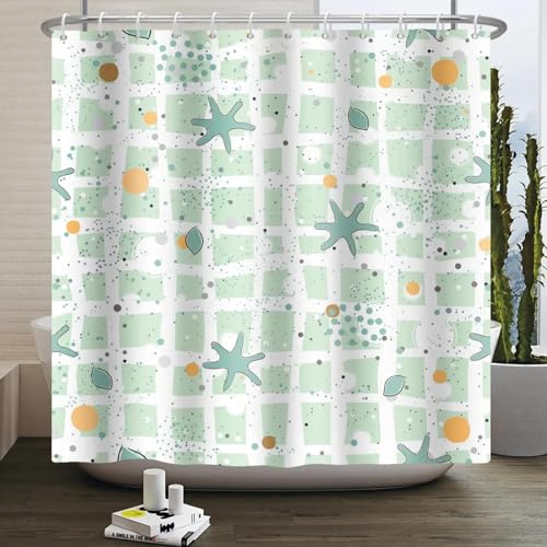 18meng Art Duschvorhang Grün Ozean Duschvorhang 300x180 cm Anti-Schimmel aus Stoff Waschbar Badevorhang Weiß Seetang Motiv Wasserdicht Polyester Bad Vorhang für Badzimmer mit 12 Haken von 18meng Art