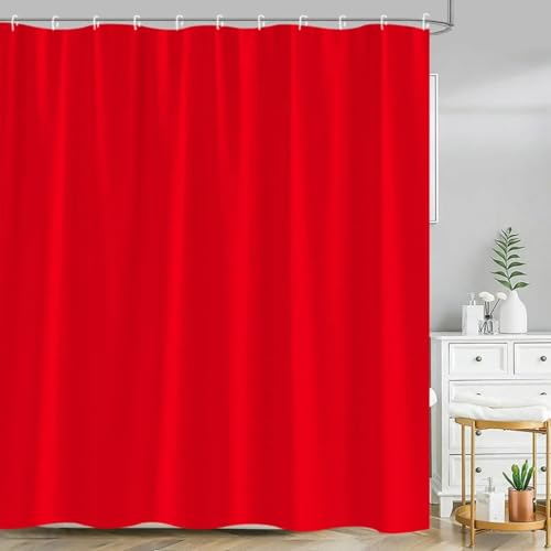 18meng Art Duschvorhang Rot 150x200 cm Schwerer Hotel Luxus Polyester Wasserdicht Duschvorhänge Anti-Schimmel und Textil Waschbar Schnelltrocknend für Badezimmer Badewannen mit 12 Haken von 18meng Art