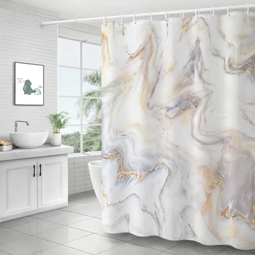 18meng Art Duschvorhang Weiß 100x200 cm Modern Abstrakt Marmor Optik Textur Bad Duschvorhänge Badewanne Farbverlauf Kunst Duschvorhang waschbar für Dusche und Badewanne Badezimmer Dekor von 18meng Art