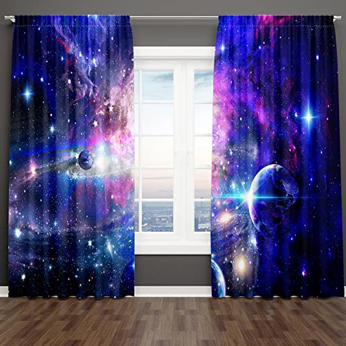 18meng Art Galaxie Muster Vorhänge Blickdicht Gardinen Mit Ösen,2-Set Galaxie Universum Fantasie Blau Weltall Naturlandschaft weiche Verdunklungsvorhänge für Kinderzimmer Jugendzimmer (HxB/200x170cm) von 18meng Art