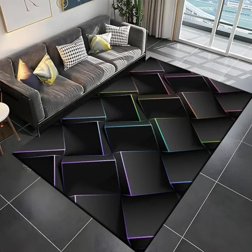 18meng Art Gaming Teppich Moderne Tech Style Gamer Teppich rutschfeste Waschbarer Bunt 3D Visual Cool Line Decorative Carpet für Gamer Jungen Teen Schlafzimmer Spielzimmer Dekor (Farbe, 150x180cm) von 18meng Art