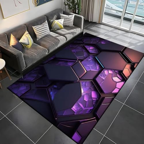 18meng Art Gaming Teppich Moderne Tech Style Gamer Teppich rutschfeste Waschbarer Bunt 3D Visual Cool Line Decorative Carpet für Gamer Jungen Teen Schlafzimmer Spielzimmer Dekor (Lila, 100x150cm) von 18meng Art