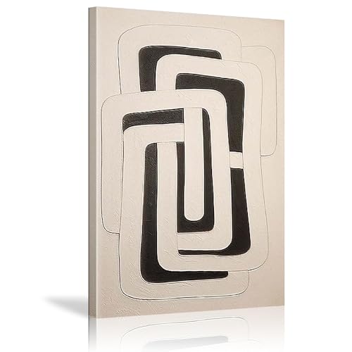 18meng Art Leinwand Malerei Beige Schwarz Minimalsit Leinwand Bilder Wandkunst Moderne Poster Kunstdruck Wandbild Wohnzimmer Schlafzimmer Wanddekoration Bilder Mit Rahmen (70x50 cm) von 18meng Art