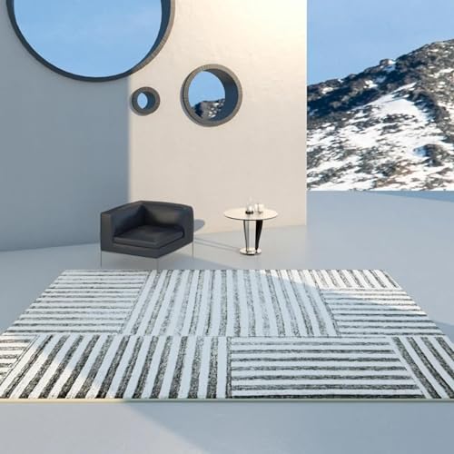 18meng Art Teppich Schwarz weiß Moderne minimalistische Nähte Mode Flauschiger Teppich - Wohnzimmer und Schlafzimmer Teppich Kurzflor Extra Weich Waschbare teppiche 160x200cm von 18meng Art