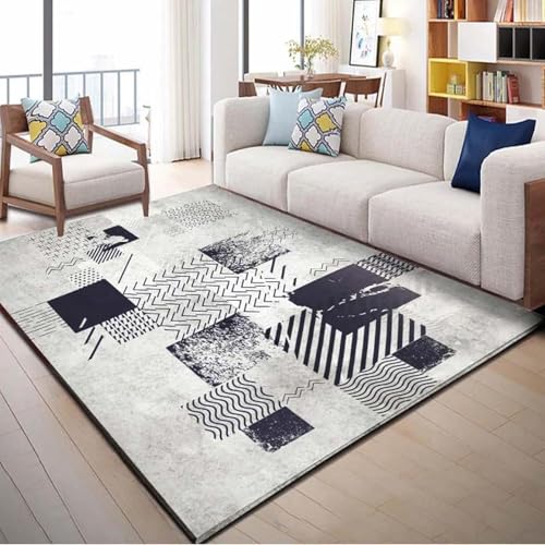18meng Art Teppich Wohnzimmer Kurzflor Vintage Teppich 160 x 200 cm Grau Schwarz Schlafzimmer Kurzflor Flauschig Extra Weich Kücheneppich Rutschfester Waschbar in Waschmaschine für Esszimmer von 18meng Art