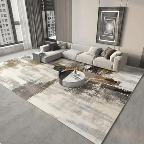 18meng Art Wohnzimmer Teppich 100x150 cm Braun Weiß Abstrakt Design Mode Gestreift Teppiche für Wohnzimmer Schlafzimmer Esszimmer Flur Teppich Rechteckig Waschmaschinenfest von 18meng Art