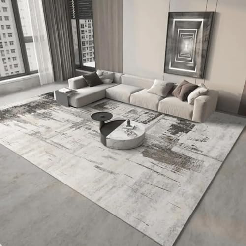 18meng Art Wohnzimmer Teppich 100x150 cm weiß Grau Abstrakt Design Mode Gestreift Teppiche für Wohnzimmer Schlafzimmer Esszimmer Flur Teppich Rechteckig Waschmaschinenfest von 18meng Art
