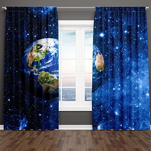 18meng Art gardinen mit kräuselband Galaxis Weltraum Vorhang Blickdicht Erde für gardinen Wohnzimmer Kinderzimmer Leichte & weiche Verdunklungsvorhänge (HxB/160x184cm) von 18meng Art