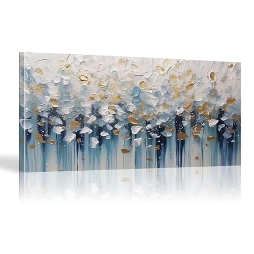 Abstrakte Bilder Leinwand 80x40 cm 1 Teilig Groß Bild auf Leinwand Wandbild Blau Weiß Gold Modern Kunstdruck Bilder Wanddeko Wohnzimmer Wanddekoration Leinwandbilder Mit Rahmen von 18meng Art